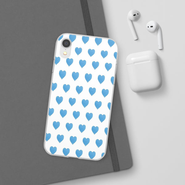 Flexible Phone Case - Preppy Hearts Watercolor Blue iPhone Protection access to all Ports & Functions Great Gift