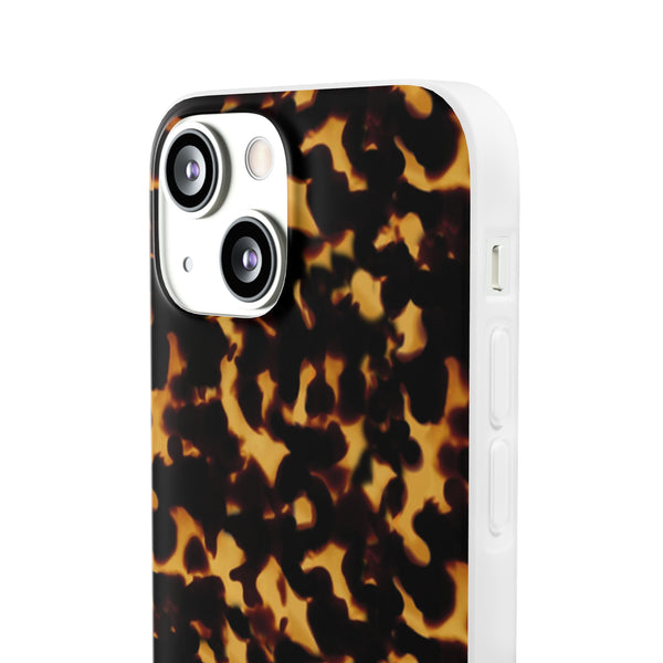 Flexible Phone Case - Tortoise Print Chic Spots leopard in classic neutral phones iphone Samsung clear access to all ports and functions