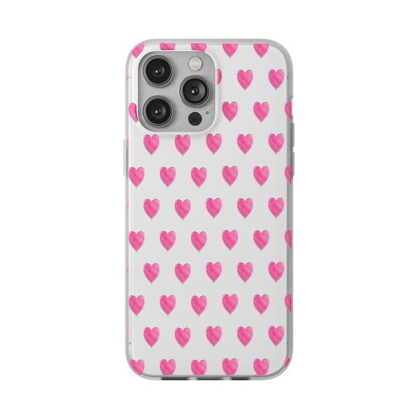 Flexible Phone Case - Preppy Hearts Watercolor Pink - Clear Shell pink Hearts - your case color will show through