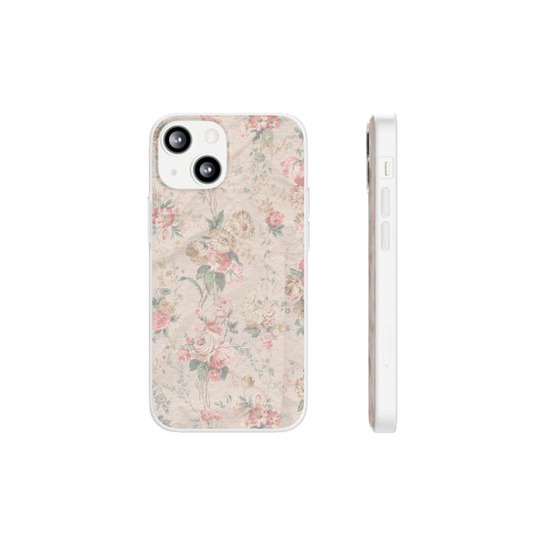 Flexible Phone Case in Romantic Floral Print - Beige, Neutral Tones