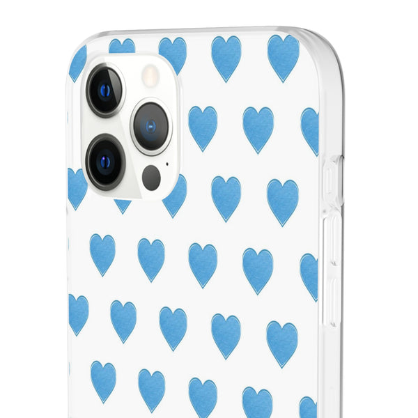 Flexible Phone Case - Preppy Hearts Watercolor Blue iPhone Protection access to all Ports & Functions Great Gift