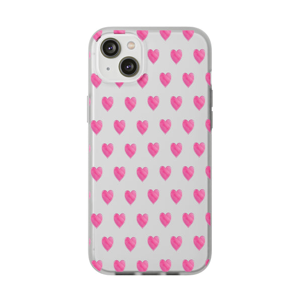 Flexible Phone Case - Preppy Hearts Watercolor Pink - Clear Shell pink Hearts - your case color will show through