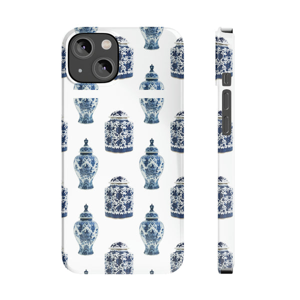 Chinoiserie Chic Toile Ginger Jar, Vase,  Phone Case in Blue and White Slim and Sleek, Preppy and Classic, Access to all Ports