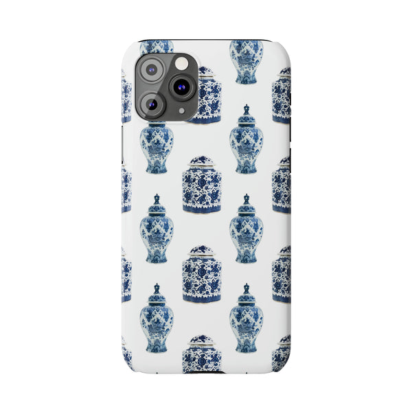 Chinoiserie Chic Toile Ginger Jar, Vase,  Phone Case in Blue and White Slim and Sleek, Preppy and Classic, Access to all Ports