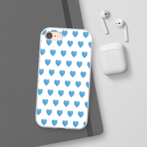 Flexible Phone Case - Preppy Hearts Watercolor Blue iPhone Protection access to all Ports & Functions Great Gift