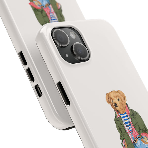 Preppy Bear Cargo Jacket iPhone case, Tough Protective double layer