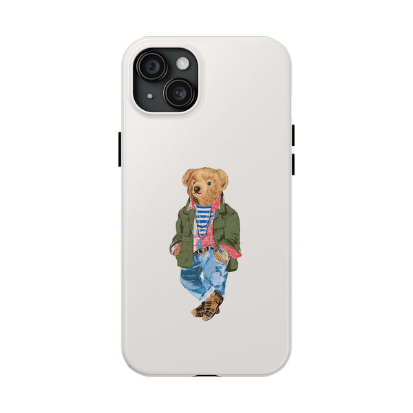 Preppy Bear Cargo Jacket iPhone case, Tough Protective double layer