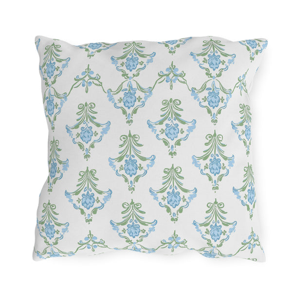 Blue Floral Strped Floral Outdoor Pillows, Grand Millennial Design, Block Print, Patio Cushion Covers, Preppy Home Decor