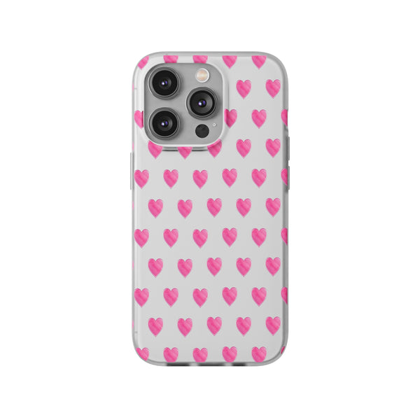 Flexible Phone Case - Preppy Hearts Watercolor Pink - Clear Shell pink Hearts - your case color will show through