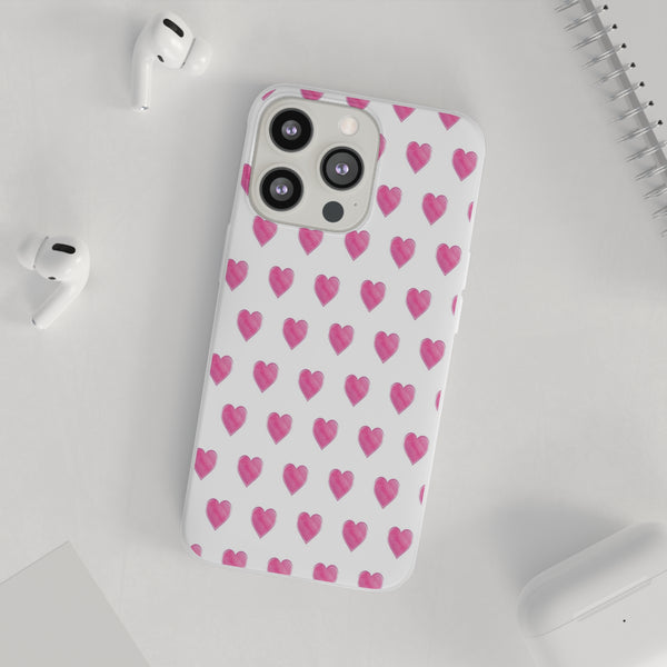 Flexible Phone Case - Preppy Hearts Watercolor Pink - Clear Shell pink Hearts - your case color will show through