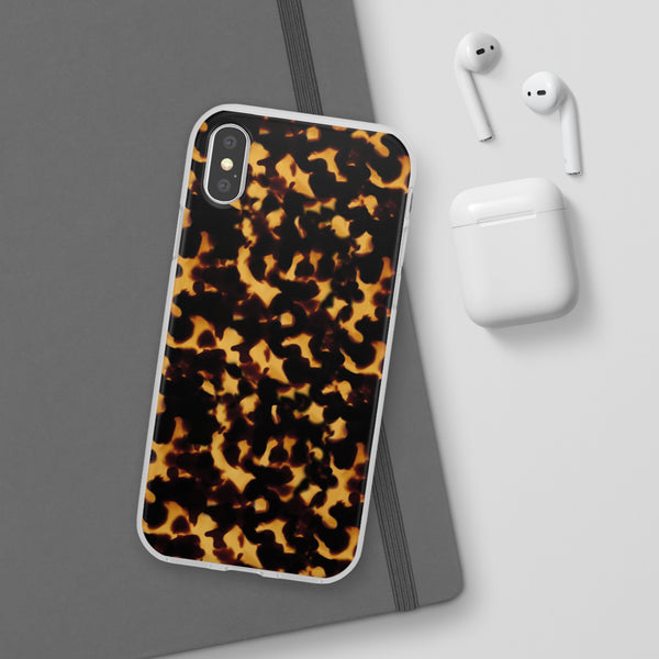 Flexible Phone Case - Tortoise Print Chic Spots leopard in classic neutral phones iphone Samsung clear access to all ports and functions