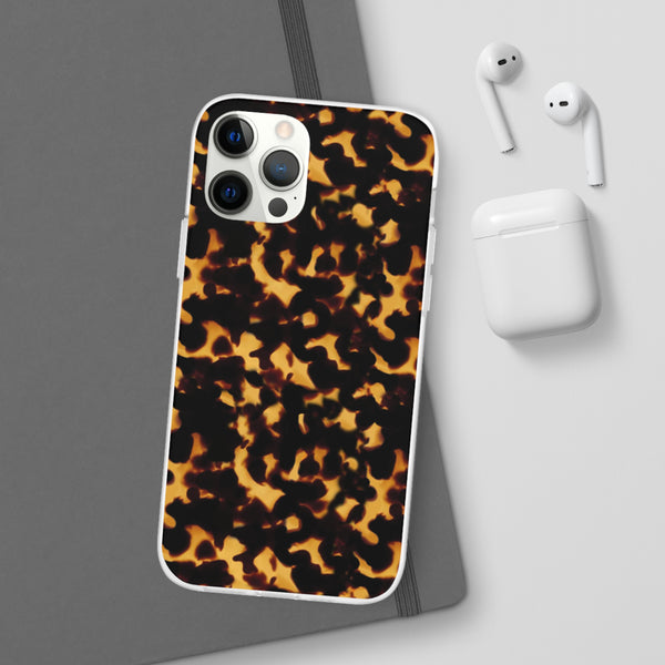 Flexible Phone Case - Tortoise Print Chic Spots leopard in classic neutral phones iphone Samsung clear access to all ports and functions