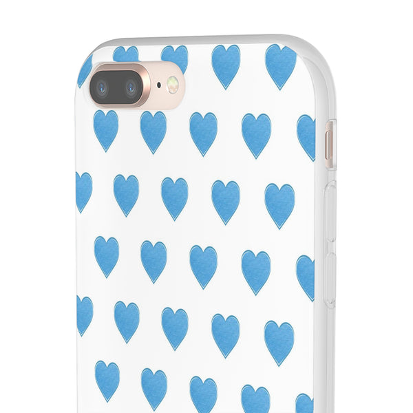 Flexible Phone Case - Preppy Hearts Watercolor Blue iPhone Protection access to all Ports & Functions Great Gift