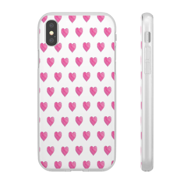 Flexible Phone Case - Preppy Hearts Watercolor Pink - Clear Shell pink Hearts - your case color will show through