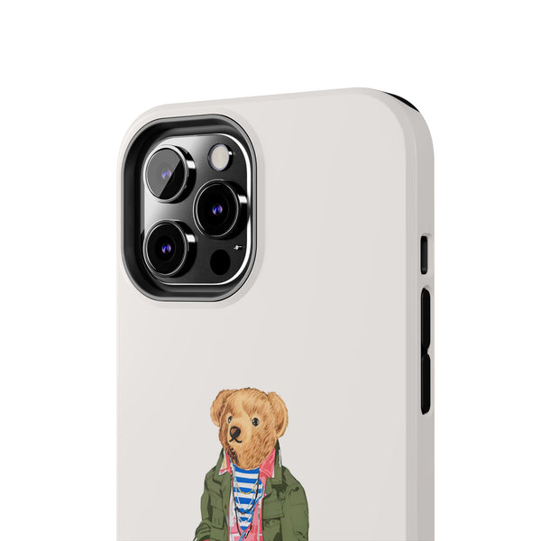 Preppy Bear Cargo Jacket iPhone case, Tough Protective double layer