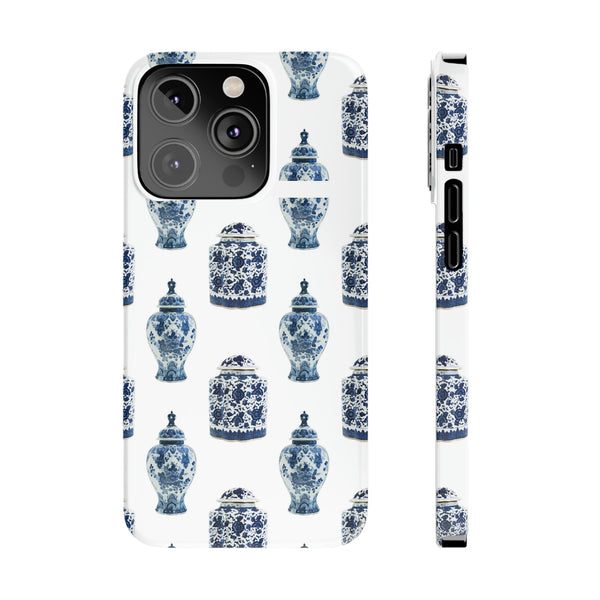 Chinoiserie Chic Toile Ginger Jar, Vase,  Phone Case in Blue and White Slim and Sleek, Preppy and Classic, Access to all Ports