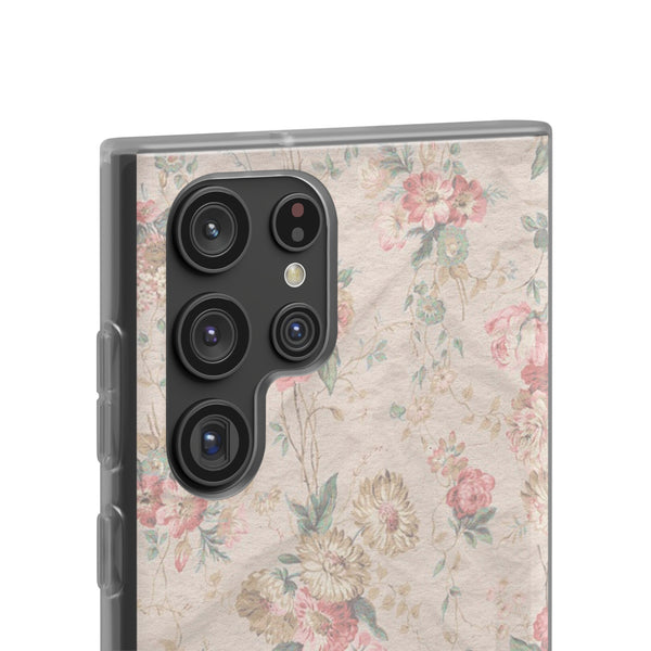 Flexible Phone Case in Romantic Floral Print - Beige, Neutral Tones