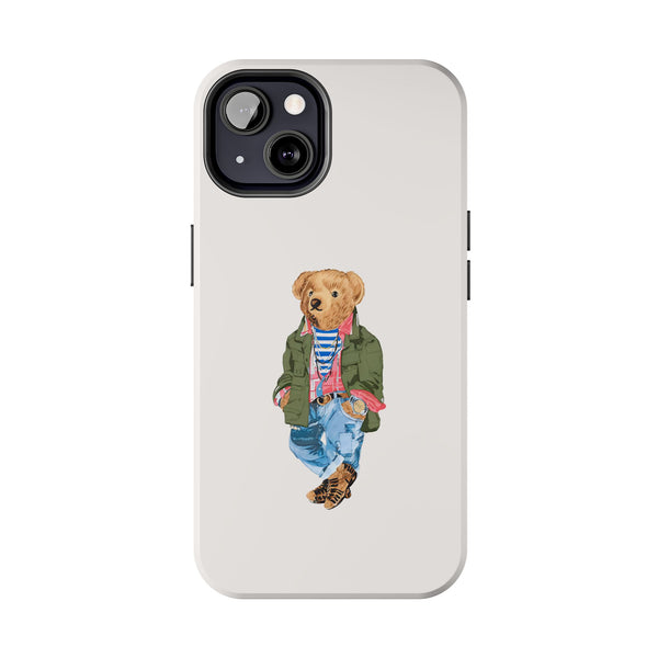 Preppy Bear Cargo Jacket iPhone case, Tough Protective double layer