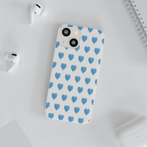 Flexible Phone Case - Preppy Hearts Watercolor Blue iPhone Protection access to all Ports & Functions Great Gift