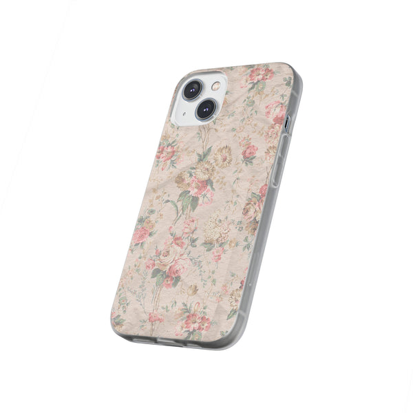 Flexible Phone Case in Romantic Floral Print - Beige, Neutral Tones