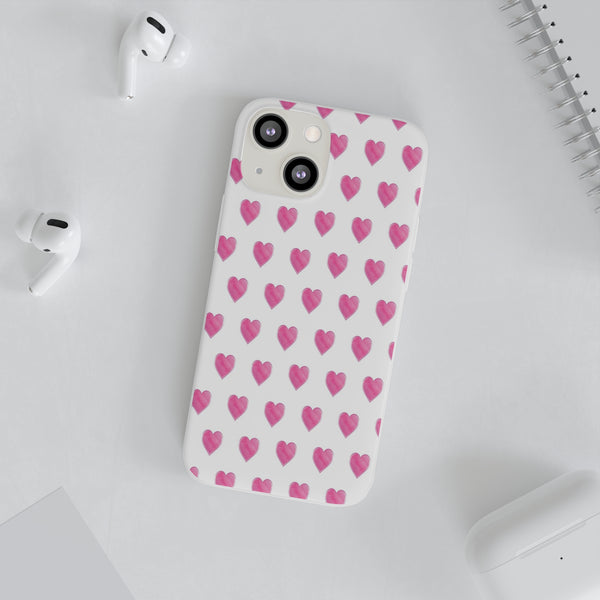 Flexible Phone Case - Preppy Hearts Watercolor Pink - Clear Shell pink Hearts - your case color will show through