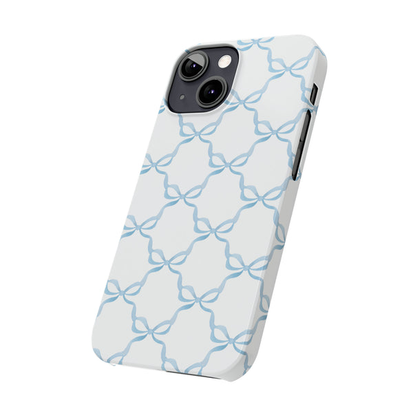 Coquette blue and white, loveshackfancy inspired, preppy bow print Phone Case Slim and Sleek, all iPhone 15 14 Plus Pro Max 13