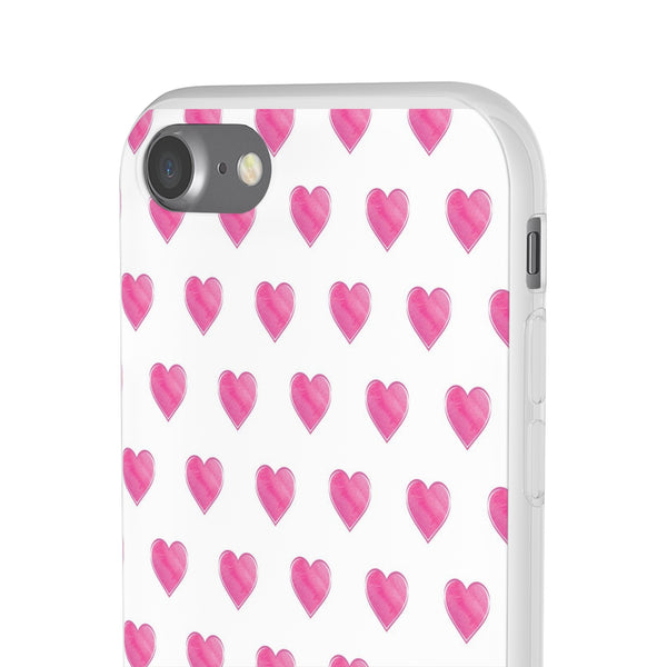 Flexible Phone Case - Preppy Hearts Watercolor Pink - Clear Shell pink Hearts - your case color will show through