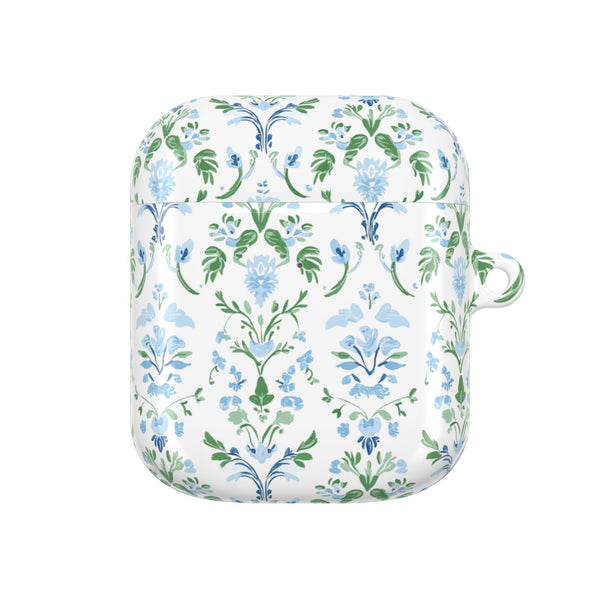 Block Print Blue and Green Floral Pattern AirPod Case, , Gift for Her, Cute Accessories,  Preppy, Grand Millennial