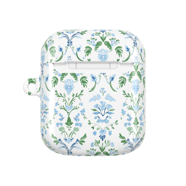Block Print Blue and Green Floral Pattern AirPod Case, , Gift for Her, Cute Accessories,  Preppy, Grand Millennial