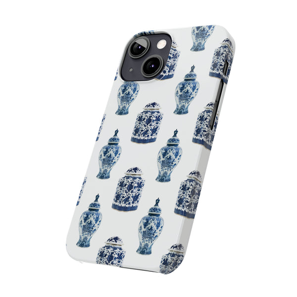 Chinoiserie Chic Toile Ginger Jar, Vase,  Phone Case in Blue and White Slim and Sleek, Preppy and Classic, Access to all Ports