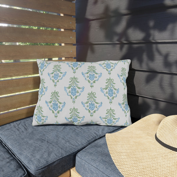 Blue Floral Strped Floral Outdoor Pillows, Grand Millennial Design, Block Print, Patio Cushion Covers, Preppy Home Decor