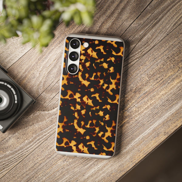 Flexible Phone Case - Tortoise Print Chic Spots leopard in classic neutral phones iphone Samsung clear access to all ports and functions
