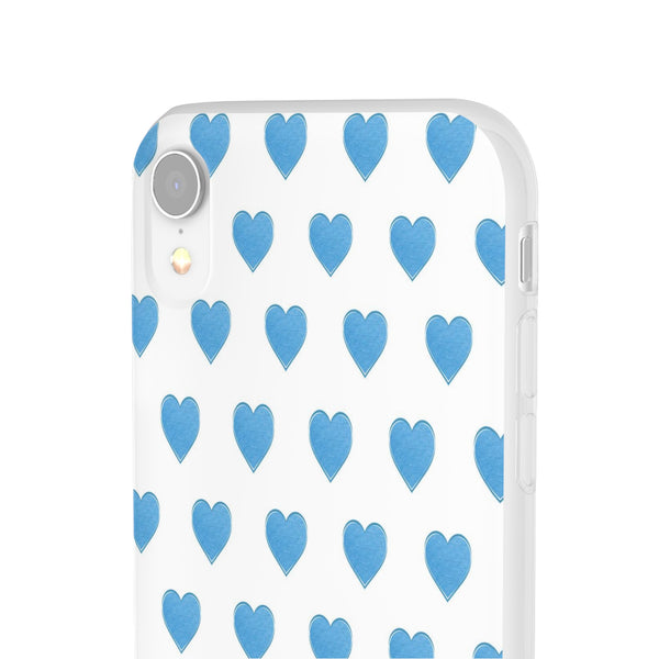 Flexible Phone Case - Preppy Hearts Watercolor Blue iPhone Protection access to all Ports & Functions Great Gift