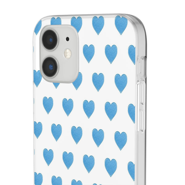 Flexible Phone Case - Preppy Hearts Watercolor Blue iPhone Protection access to all Ports & Functions Great Gift