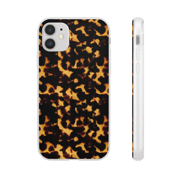 Flexible Phone Case - Tortoise Print Chic Spots leopard in classic neutral phones iphone Samsung clear access to all ports and functions