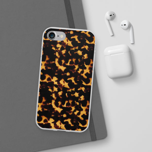 Flexible Phone Case - Tortoise Print Chic Spots leopard in classic neutral phones iphone Samsung clear access to all ports and functions