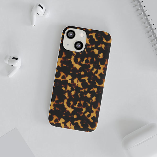 Flexible Phone Case - Tortoise Print Chic Spots leopard in classic neutral phones iphone Samsung clear access to all ports and functions