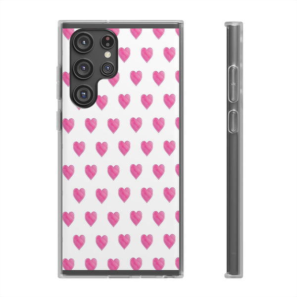 Flexible Phone Case - Preppy Hearts Watercolor Pink - Clear Shell pink Hearts - your case color will show through