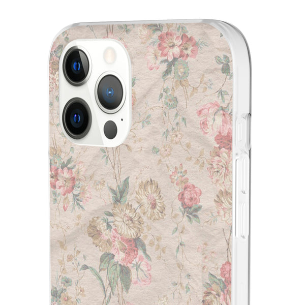 Flexible Phone Case in Romantic Floral Print - Beige, Neutral Tones