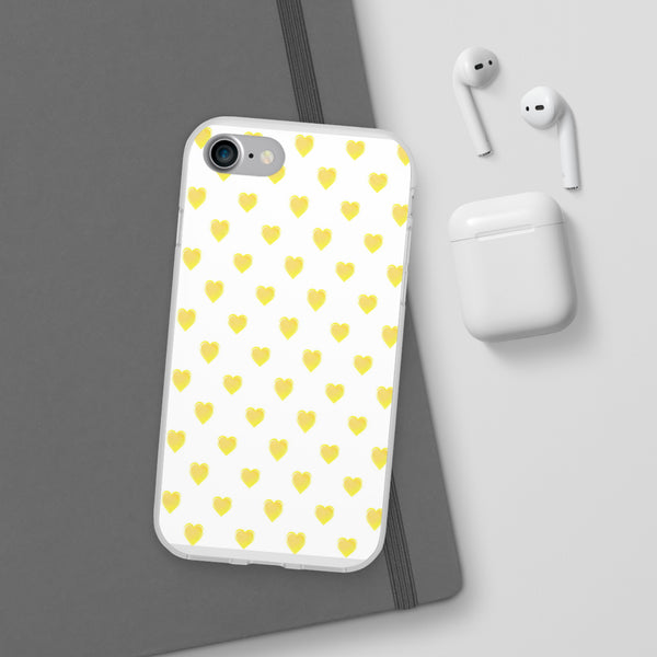 Flexible Phone Case - Yellow Hearts, Preppy iPhone case, Nantucket, Hamptons Inspired Samsung, Gift Present White Background, Clear Case