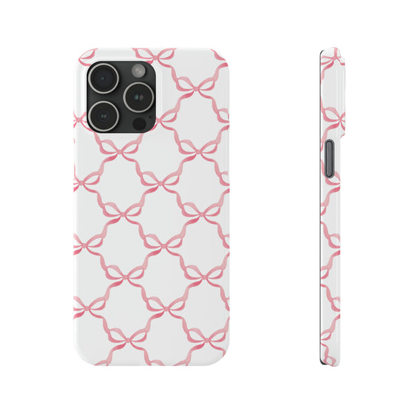 Bow Print, Coquette pink and white, loveshackfancy inspired, preppy print Phone Case Slim and Sleek, all iPhone 15 14 Plus Pro Max 13