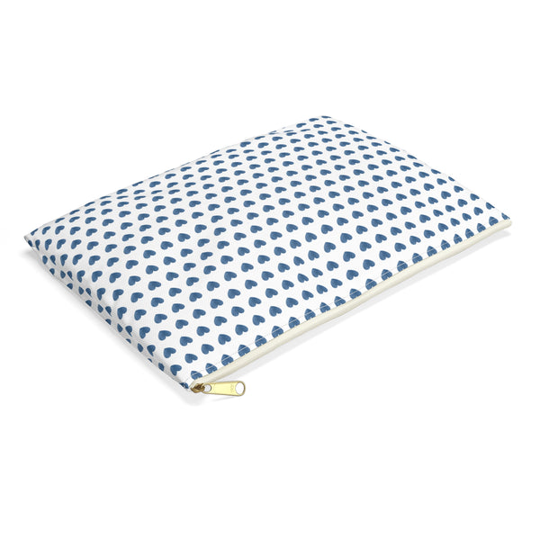 Preppy Navy Hearts Zip Clutch Pouch, Makeup toiletry travel bag, laminated interior
