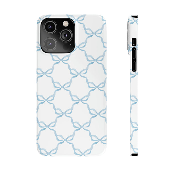 Coquette blue and white, loveshackfancy inspired, preppy bow print Phone Case Slim and Sleek, all iPhone 15 14 Plus Pro Max 13