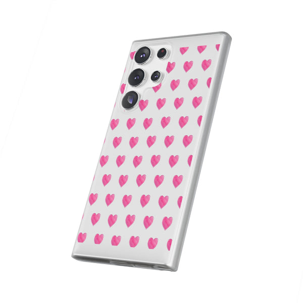 Flexible Phone Case - Preppy Hearts Watercolor Pink - Clear Shell pink Hearts - your case color will show through