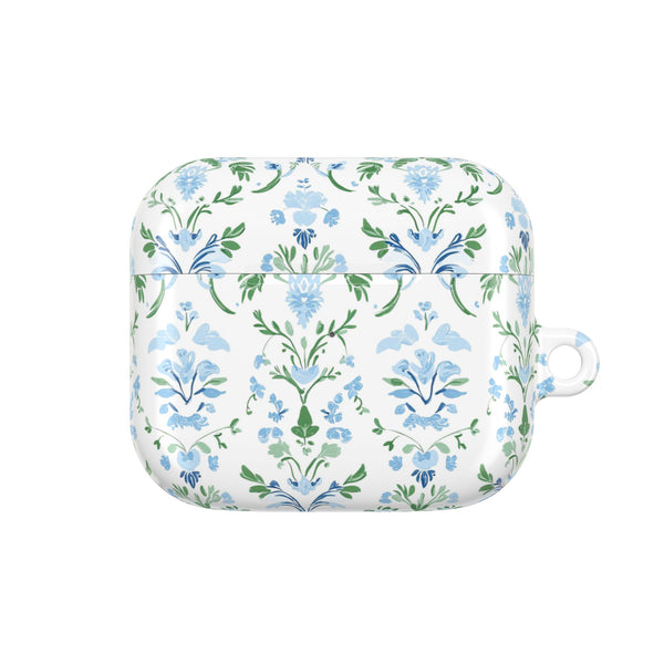 Block Print Blue and Green Floral Pattern AirPod Case, , Gift for Her, Cute Accessories,  Preppy, Grand Millennial