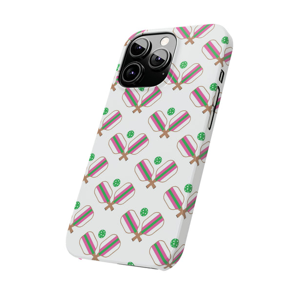 Pickle Ball Pickleball Lover Phone Case, Samsung,  iPhone Case Slim and Sleek, Preppy and Classic, Impact Resistant Shell Pink & Green