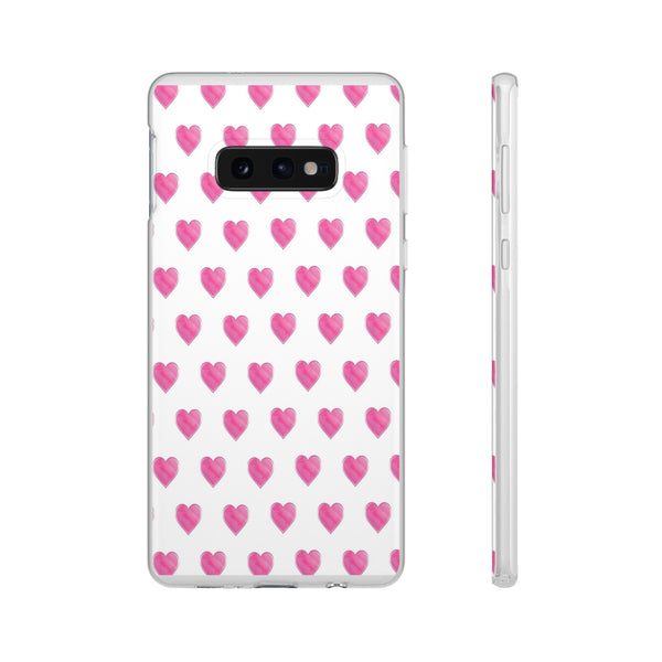 Flexible Phone Case - Preppy Hearts Watercolor Pink - Clear Shell pink Hearts - your case color will show through