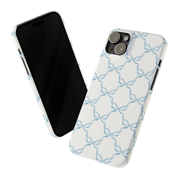 Coquette blue and white, loveshackfancy inspired, preppy bow print Phone Case Slim and Sleek, all iPhone 15 14 Plus Pro Max 13