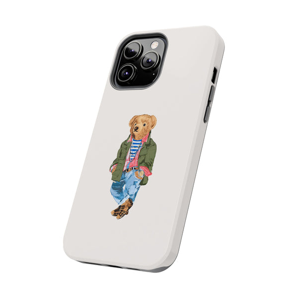 Preppy Bear Cargo Jacket iPhone case, Tough Protective double layer