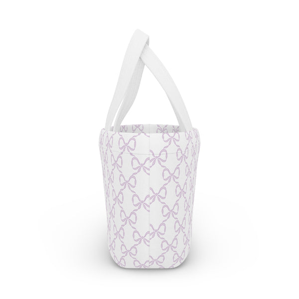 Preppy Lavender lunch bag, insulated, cooler bag, One size, washable, magnet closure, lilac, purple bows